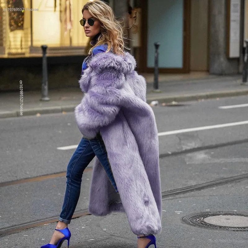 Winter Women High Quality Faux Fur Coat Luxury Long Fur Coat Loose Lapel European Toka OverCoat Thick Warm Female Plush Coats