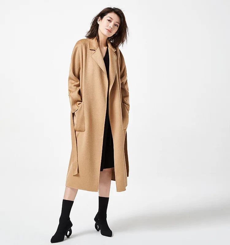 Autumn Winter New Double-sided Cashmere Women Long High-end Water Corrugated women's Coat
