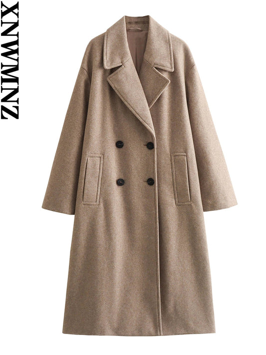 XNWMNZ Women's Fashion 2023 Autumn/Winter Soft Oversize Coat Women Double breasted lapel Long Sleeve Versatile Female Overcoat