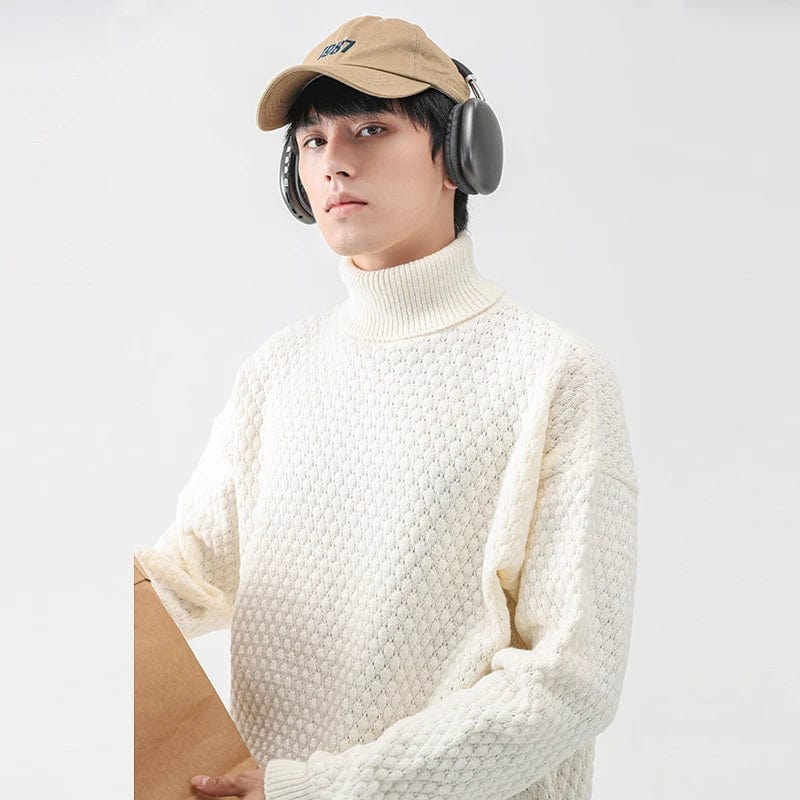2023 Fashion Men's Sweater Turtleneck Warm and Cozy Pullovers for Autumn And Winter with Solid Ruched Sleeves