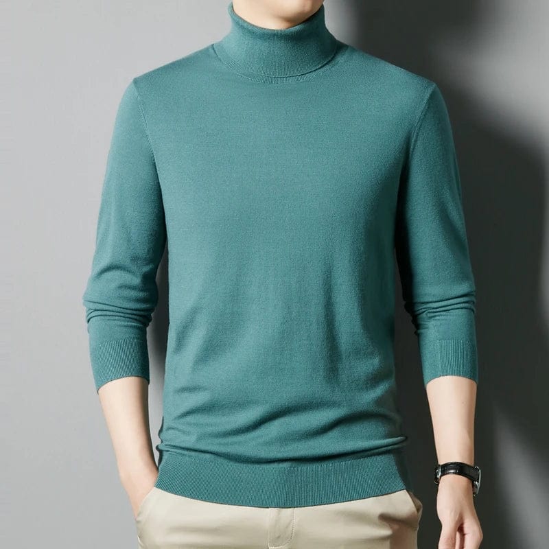 Men's Turtleneck Jumper 2023 Autumn & Winter Classic Solid Sweater Pullover Clothes High Collar Warm Knitwear Long Sleeved