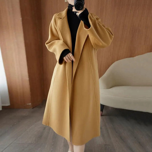 Women Overcoat Mid-calf Length Cardigan Long Style Solid Color Loose Coat Windproof Plus Size Women Winter Coat For Dating