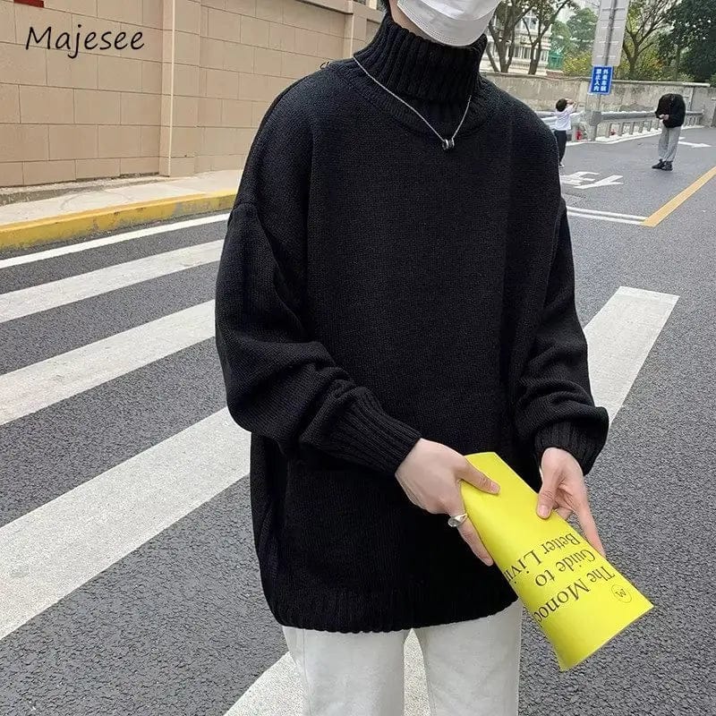 Turtleneck Sweaters Men Autumn Slouchy Baggy Korean Commuting Style Long Sleeve High Street All-match Fashion Males Knitwear New