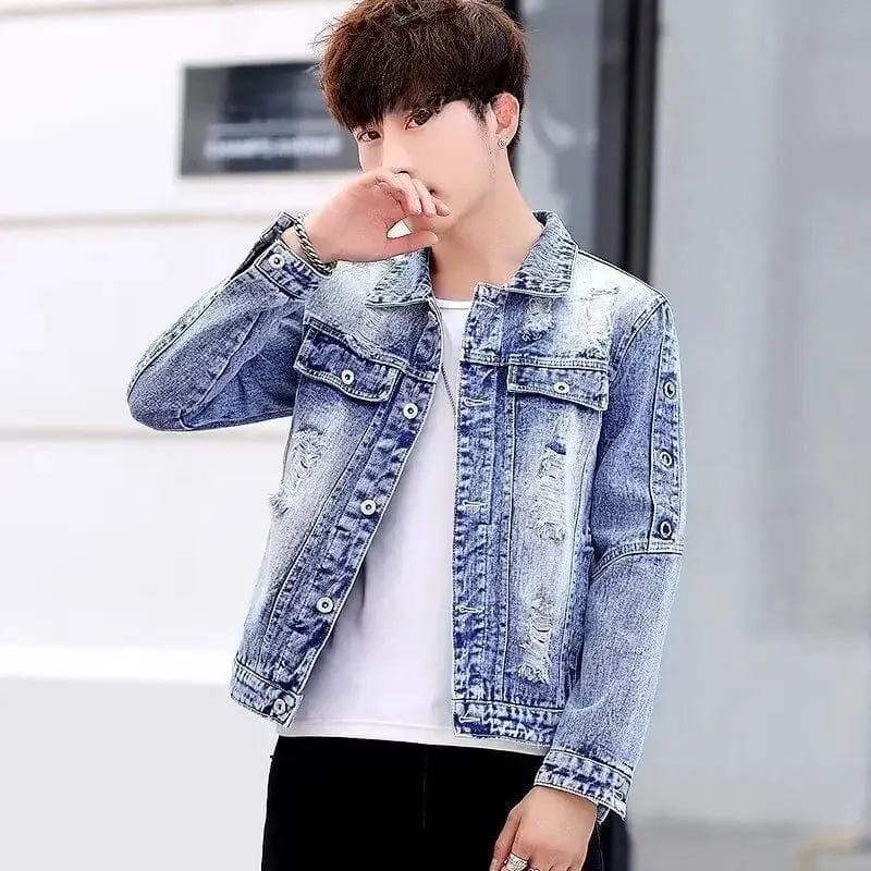 Autumn Slim Fit Men's Denim Jacket Trendy Spring/autumn Baseball Uniform Fashionable Men's Outerwear