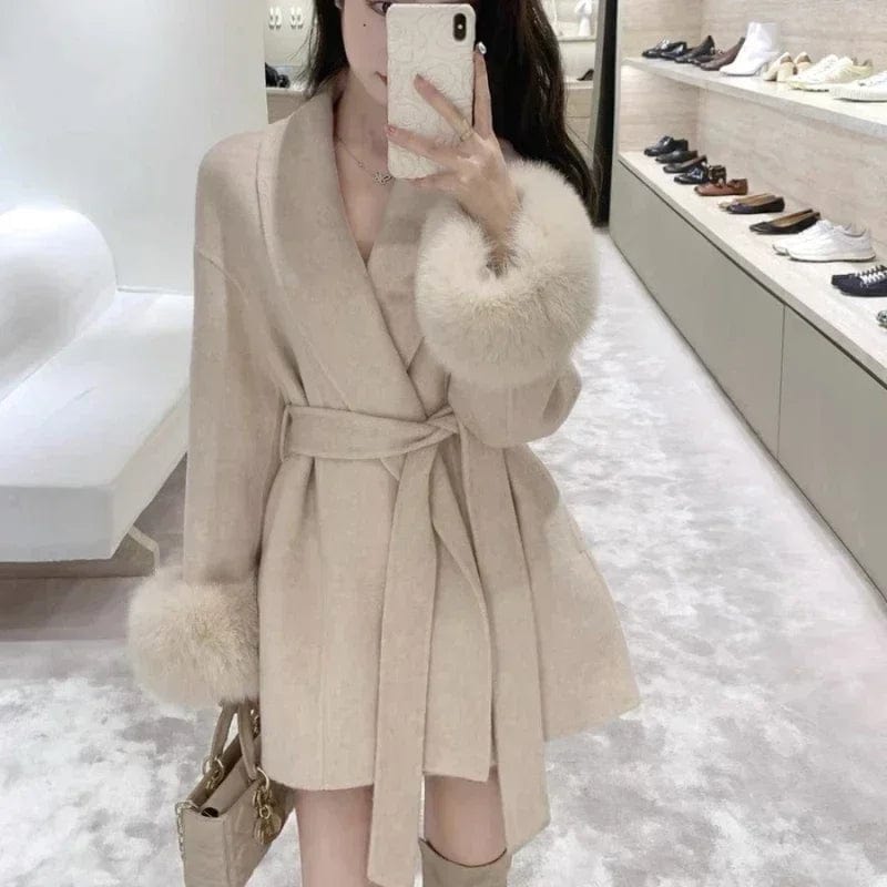 High-grade Short Women's Tweed Trench Coat Long Section Pure Temperament Coat Long-sleeved Lapel Thin Commuter Jacket Female