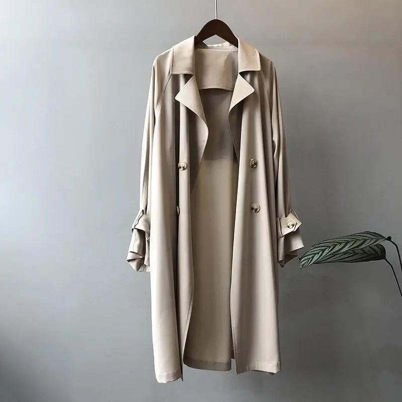 Women's V-neck Midi Spring and Autumn New Fashionable Commute Solid Color Button Long Sleeved Oversized England Thin Trench Coat