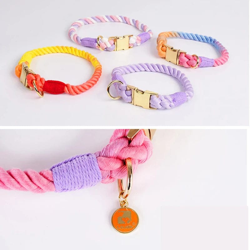 Rainbow Dog Collar Pet Puppy Walking Training Dog Collar with Metal Buckle for Large Medium Small Strap Belt Cotton Dogs Collar