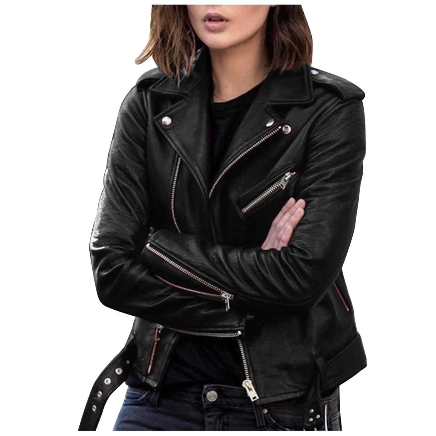 Plus Size 5XL Faux Leather Jacket Women Casual PU Loose Motorcycle Jackets Female Chic Short Jacket Coats Ladies Slim Coats