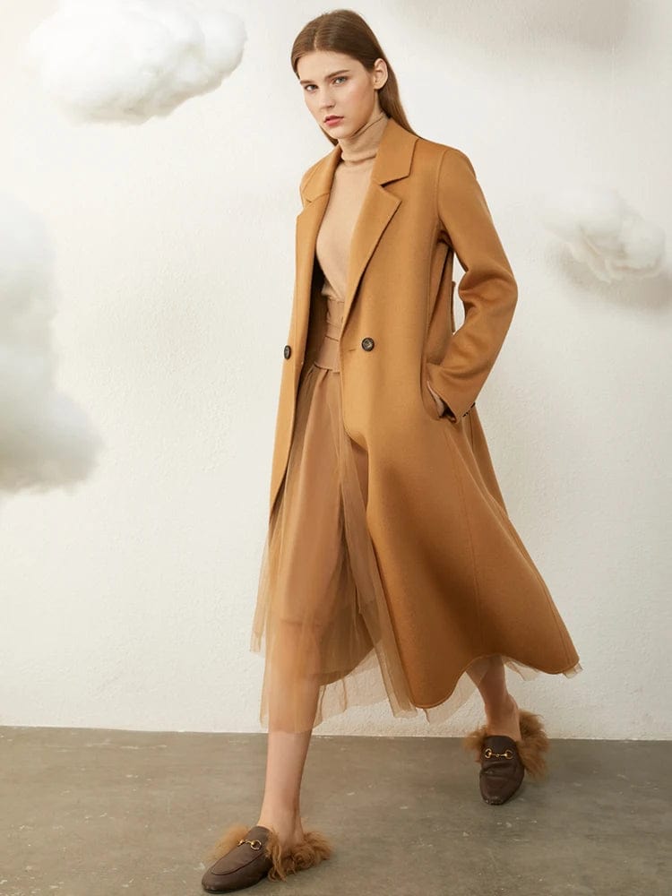 AMII Minimalism 100% Wool Coat Women 2022 Winter New Warm Vintage French Style Elegant Solid Turn-down Collar Long Coat 12230363