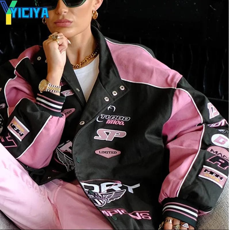 YICIYA jacket bomber women winter new outerwear oversize printed y2k vintage varsity baseball Jackets racing American Jacket top