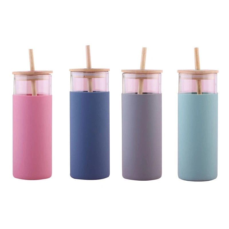 500ml Capacity Glass Water Bottle with Bamboo Lid and Straw Container for Home Office Traveling Coffee Beverage Cup
