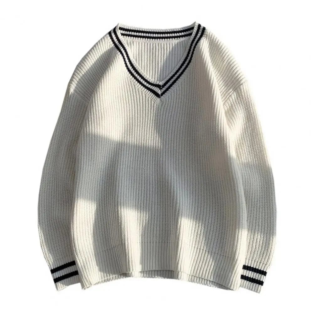 Chic Spring Sweater Long Sleeves Dispel Cold Contrast Colors Wear-resistant V Neck Autumn Sweater