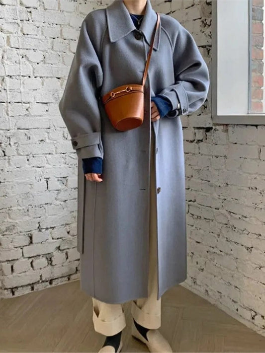 2022 Women Mid-length Woolen Coat Winter New Korean Style Loose Overcoat Thickened Single Breasted Casual Loose Overcoat Parkas