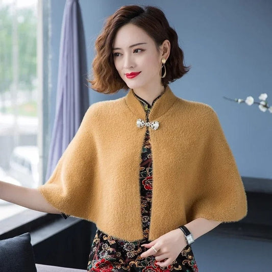 Poncho Women Imitation Woolen Cape Coat Solid Fashion Short Wedding Cloak Outwear Autumn Winter Lady Shawl Kimono Cardigan PH239