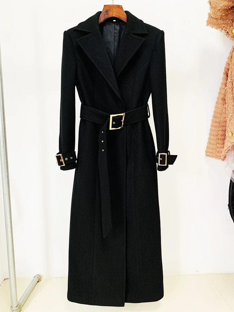 HIGH QUALITY Newest 2024 Fall Winter Fashion Designer Overcoat Women's Slim Fitting Belted Wool Blends Long Coat