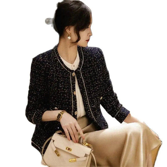 Female 2024 Autumn Single Breasted Outwear Office Lady Korean Style Tweed Jackets Women Elegant Blend Wool Coat With Pockets