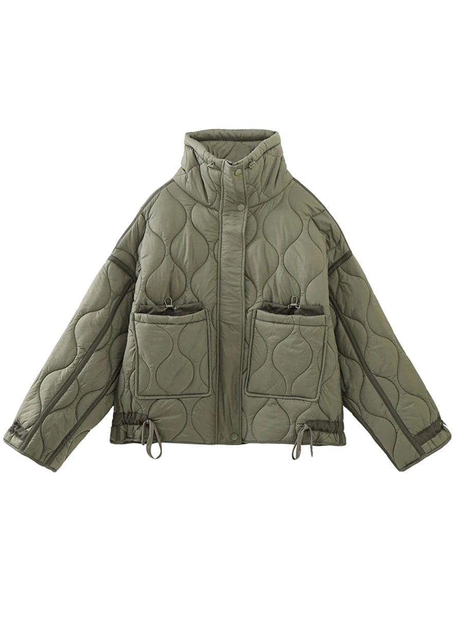 Women s Warm Quilted Jacket with Hooded Collar and Zipper Closure - Stylish Winter Outerwear for Cold Weather