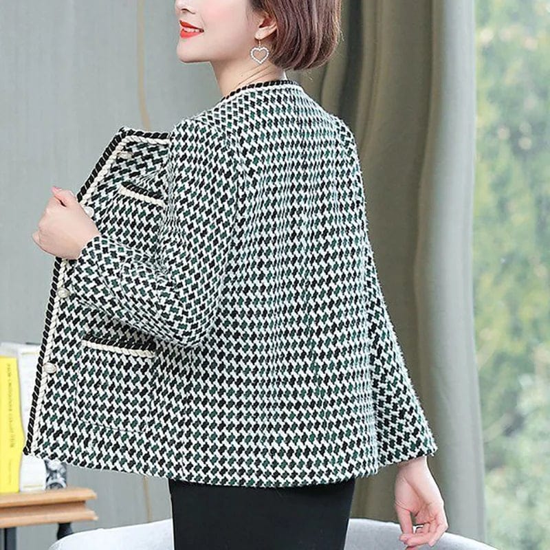 Elegant Slim Tweed Jacket Women Autumn single-breasted Short Wool blend Coat Office Lady Moms 5XL Outwear Ladies
