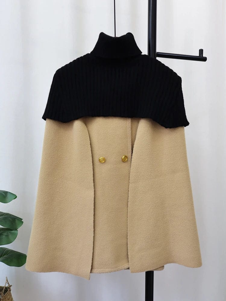 [EWQ] Gentle Women Shawl Cloak Double-sided Woolen Coat Elegant Temperament Party Knitted Jacket 2023 Autumn Winter New 16U5210
