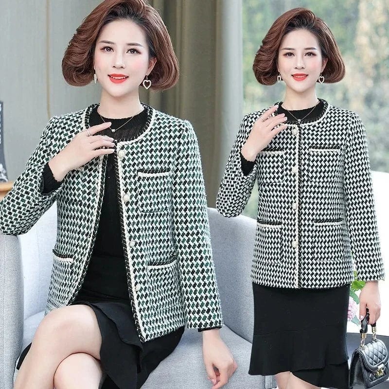 Elegant Slim Tweed Jacket Women Autumn single-breasted Short Wool blend Coat Office Lady Moms 5XL Outwear Ladies