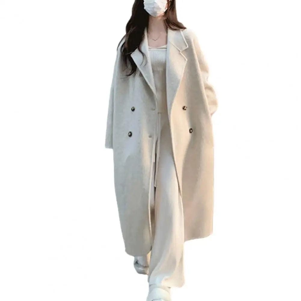 Women Loose Jacket Stylish Women's Double-breasted Trench Coat with Lapel Pockets Warm Windproof Design for Fall Winter Fashion