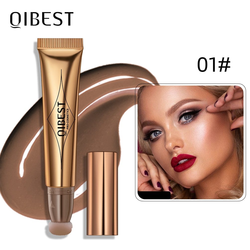 QIBEST Liquid Contour With Cushion Applicator Natural Shimmer Highlight Finish Moisturizing Creamy Soft Liquid Blush For Cheeks