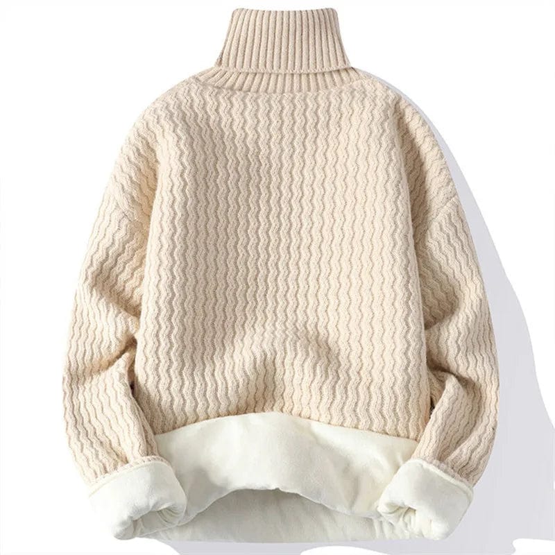 2023 Winter Men Fleece Warm Sweater Men Turtleneck Knit Pullovers Mens Casual Knitted Sweaters Male Solid Color Knitwear Man