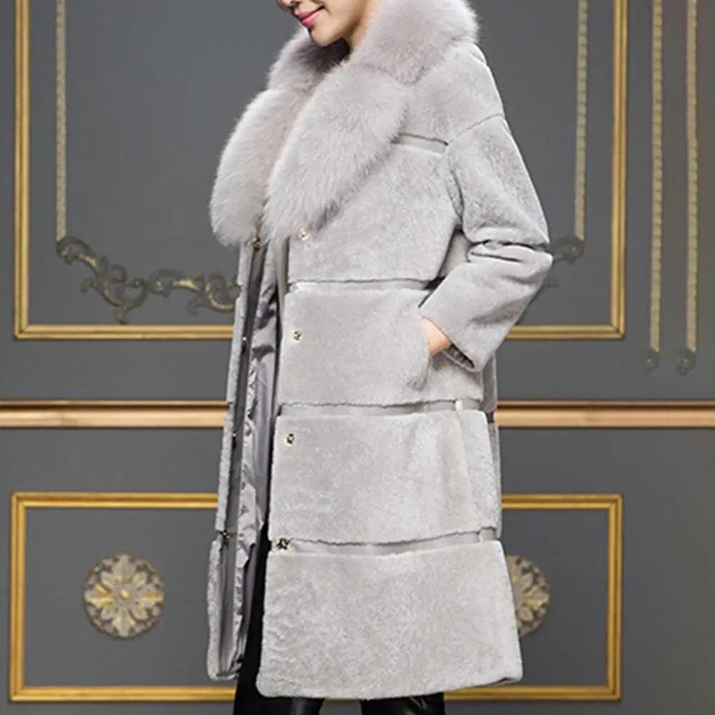 Winter New Slimming Faux Fur Coats Jackets  Women Winter Fur Thick Long Jacket New Fashion Lady Fake Fox Fur Collar Outerwear