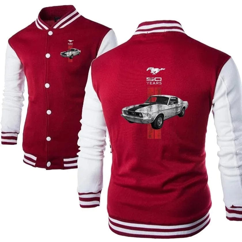 Men Women Jacket Coat Sweatshirts Trend Hoodie Baseball Uniform Ford 50 Years Mustang Car Print Cardigan Streetwear Clothes Tops