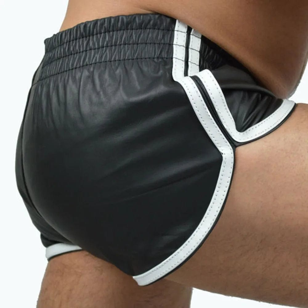 Sexy Men Punk PU Leather Slim Motorcycle Trousers Solid Color Plus Size Shorts Soft Boxershorts Male Panties Shorts