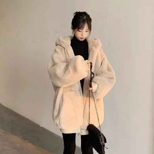 New Small Fragrant Fluffy Coat Sweater Women 2024 Autumn And Winter Hooded Extra-thick Lamb Fluffy Coat Loose Clothes For Women