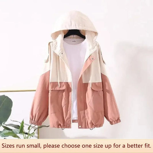 Spring Autumn Loose-fit Hooded Workwear Jacket Women's Casual Baseball Coat Trendy Student Outerwear