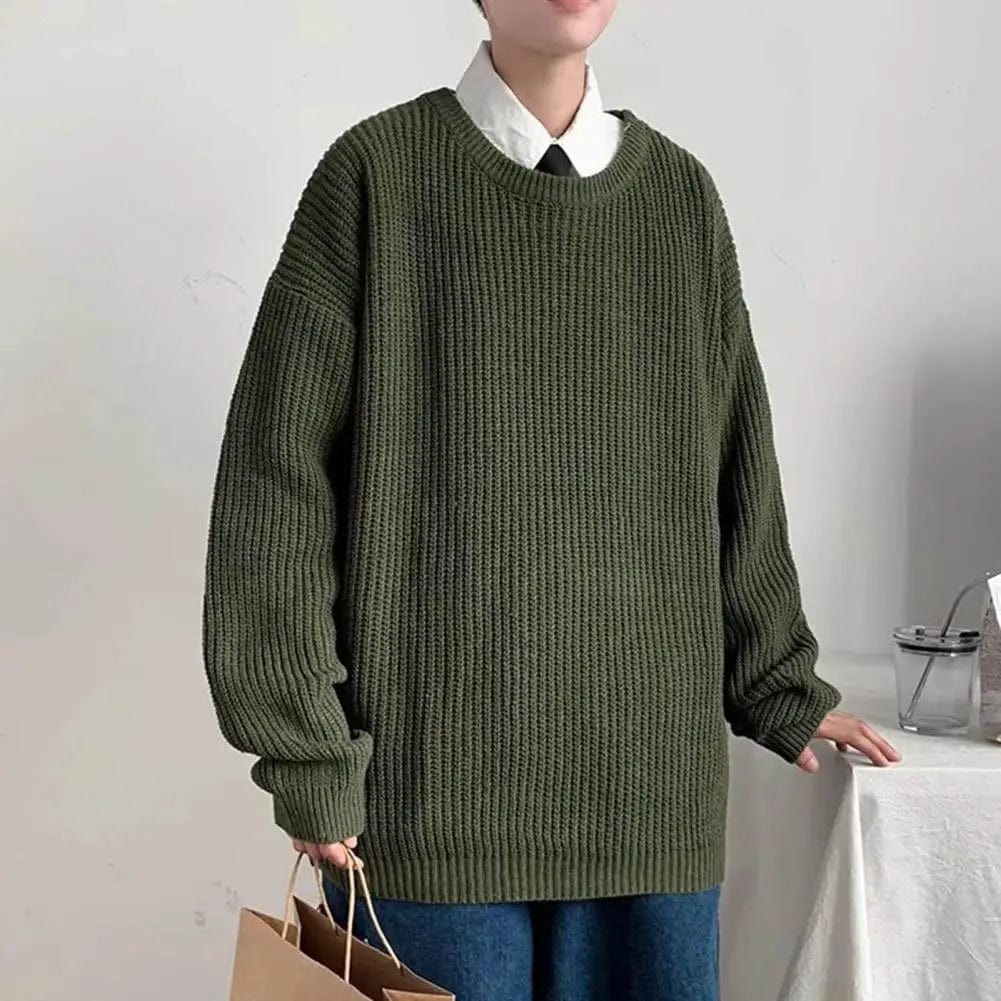 Fashion Oversized Men Sweater Solid Color Young Style Oversized Round Neck Casual Winter Sweater for Daily Wear