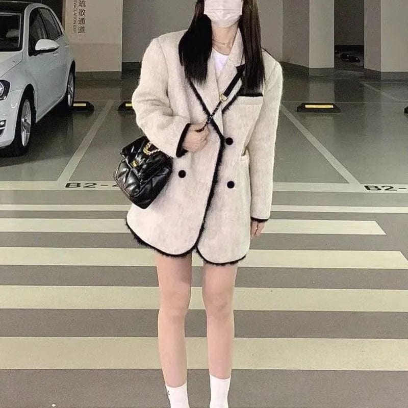 Coats Jackets Women New Fashion Double Breasted Long Sleeve Loose Coats Vintage Turn Down Collar Solid Jackets Coats for Women