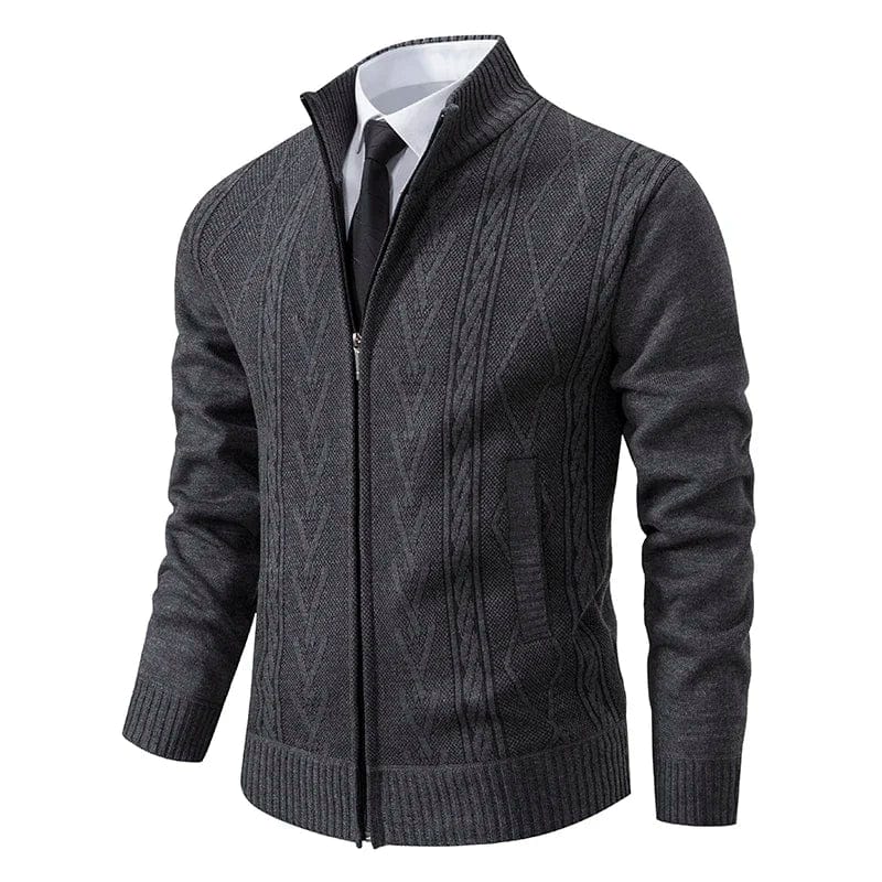 2023 Autumn New Men's Cardigan Stand Neck Sweater Jacquard Coat Thickened Warm Casual Knitwear Trendy Sweaters Coat Zipper