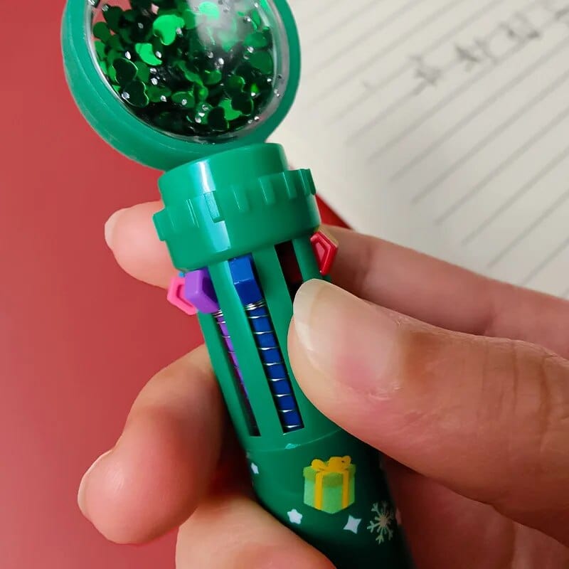 Stylo à bille de noël dix couleurs, joli stylo à bille à pression, cadeau de vacances pour enfant, décor de joyeux noël pour la maison, ornement de noël