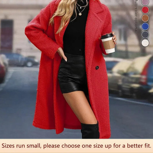 Thickened Particle Fleece Woolen Coat Red Autumn/winter Women's Clothing Medium-length Overcoat