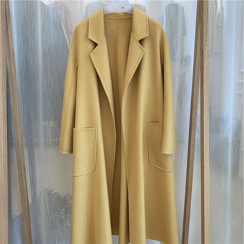 Fashion Autumn Winter New Style Water Ripple Coat Double-sided Cashmere Coat Women's Long European American Bathrobe Style Coat