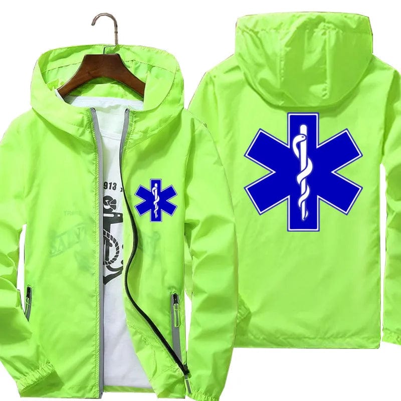 Casual Men's Windbreaker Thin Reflective Sunscreen EMT Emergency Ambulance Hooded Coat Sports Pilot Cycling Jacket Plus Size