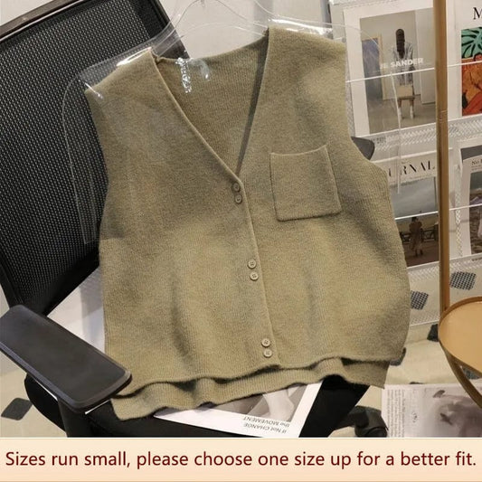 V-neck Knitted Fashionable Simple Short Backless Vest Women Wool Clothes Outdoor Matching Canyon Shoulder