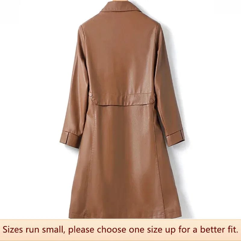Elegant Women's Medium-length Waist-fitted Fashionable Leather Coat For Autumn 7744