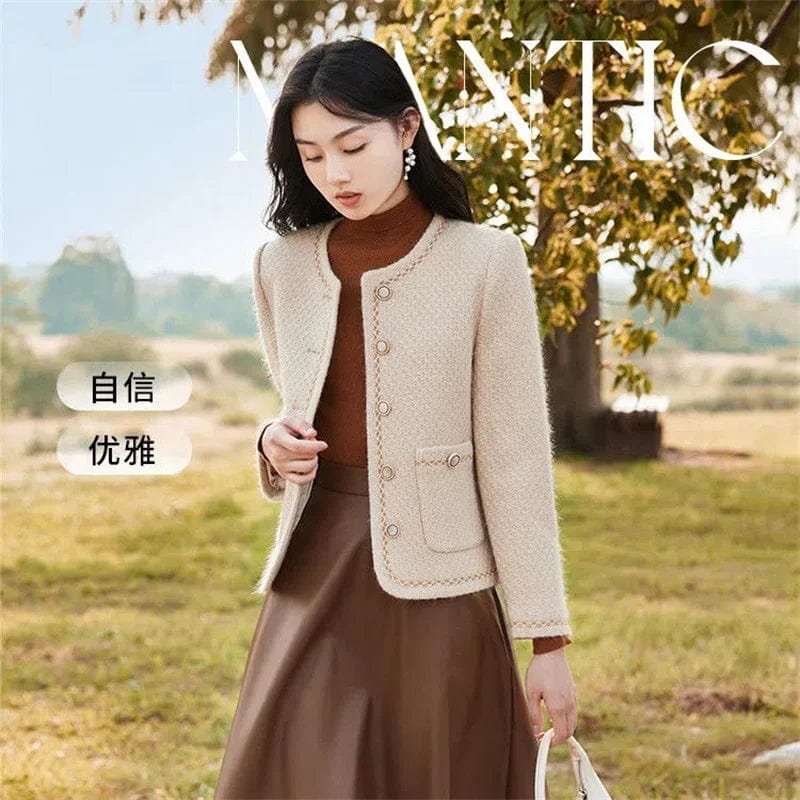 Small Fragrance Jacket Women Slim 2023 Autumn Winter New Woolen Coat Female Wind French Short Wool Jackets Ladies Outerwear Tops