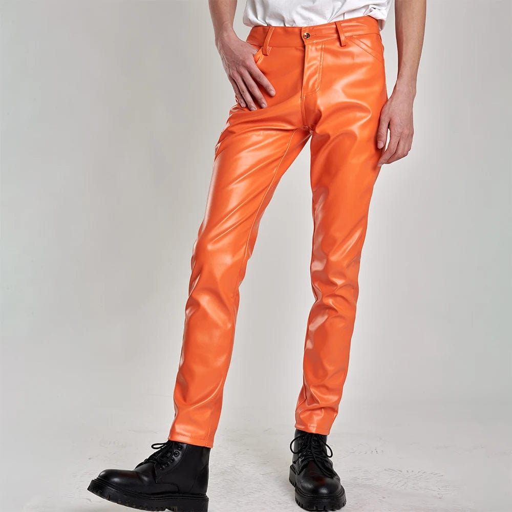 Men's Leather Pants Skinny Fit Stretch Fashion PU Leather Trousers Nightclub Party & Dance Pants Thin