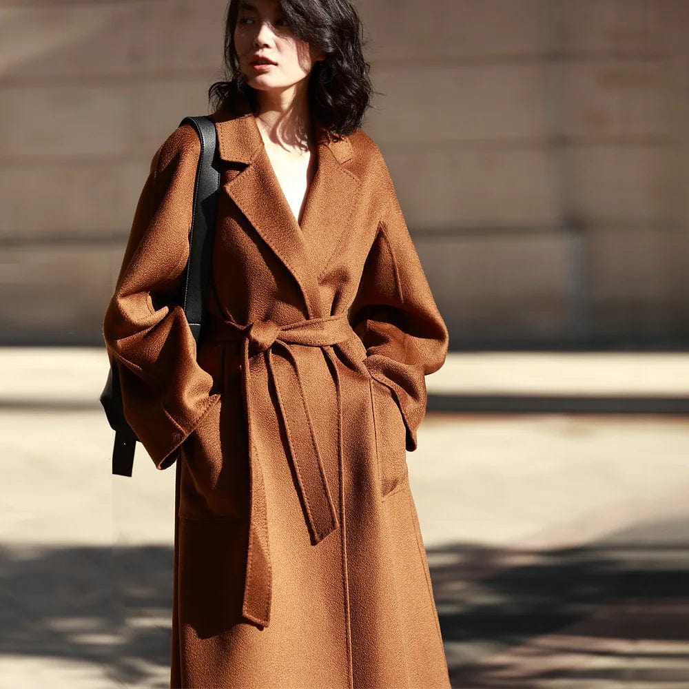 Autumn Winter New Double-sided Cashmere Women Long High-end Water Corrugated women's Coat