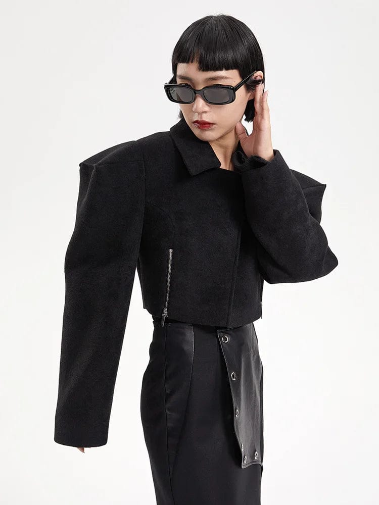 [EAM] Loose Fit Black Shaped Elegant Short Woolen Coat Parkas New Long Sleeve Women Fashion Tide Autumn Winter 2024 17A1788