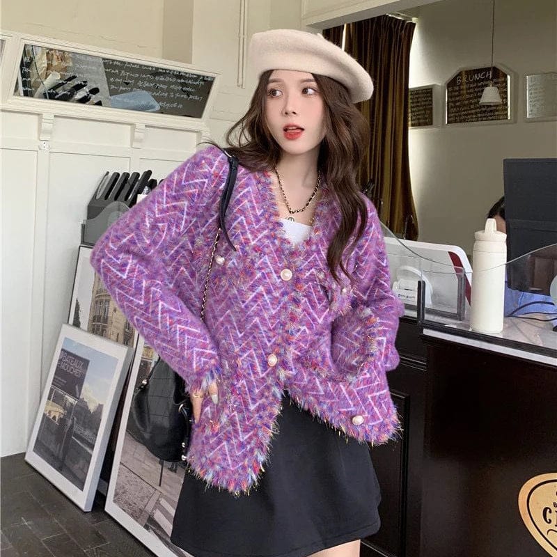 Korean Style Tweed Jacket for Women 2023 Autumn V Neck Long Sleeve Woollen Coats Woman Elegant Pearl Button Jackets Outerwear