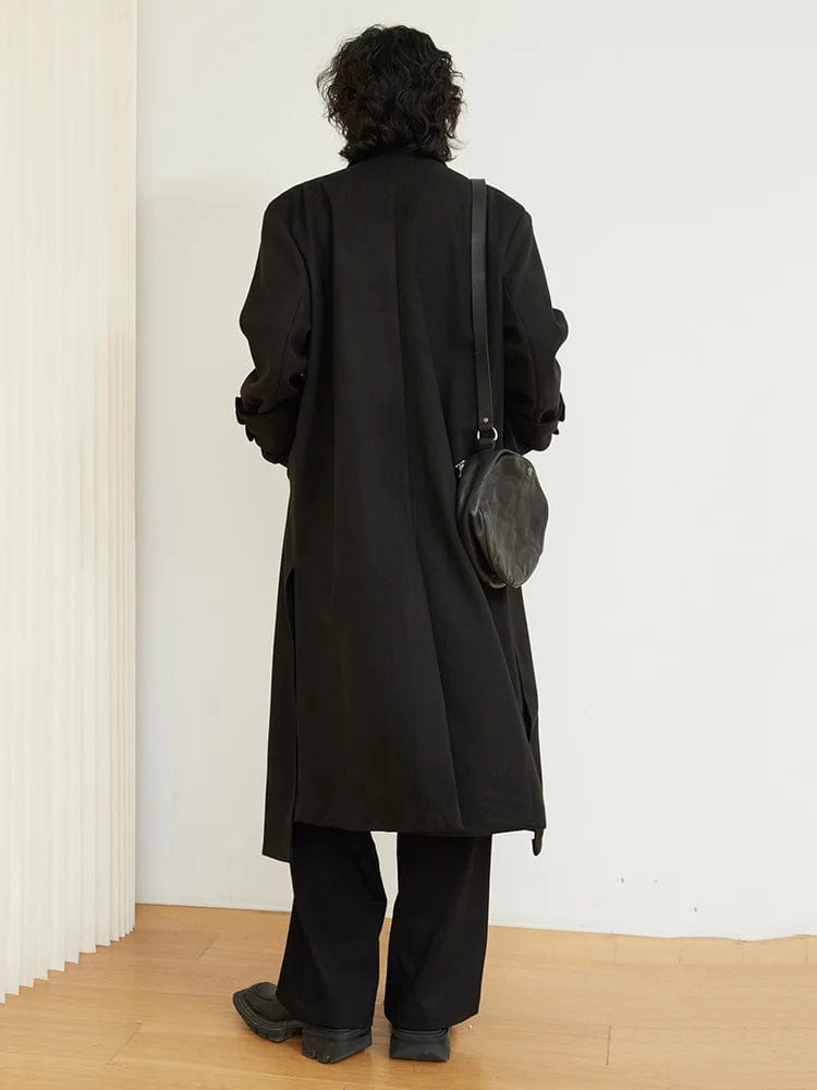 EAM Loose Fit Casual Big Size Black Woolen Coat Parkas New Lapel Long Sleeve Women Fashion Tide Autumn Winter 2024 1DF4183