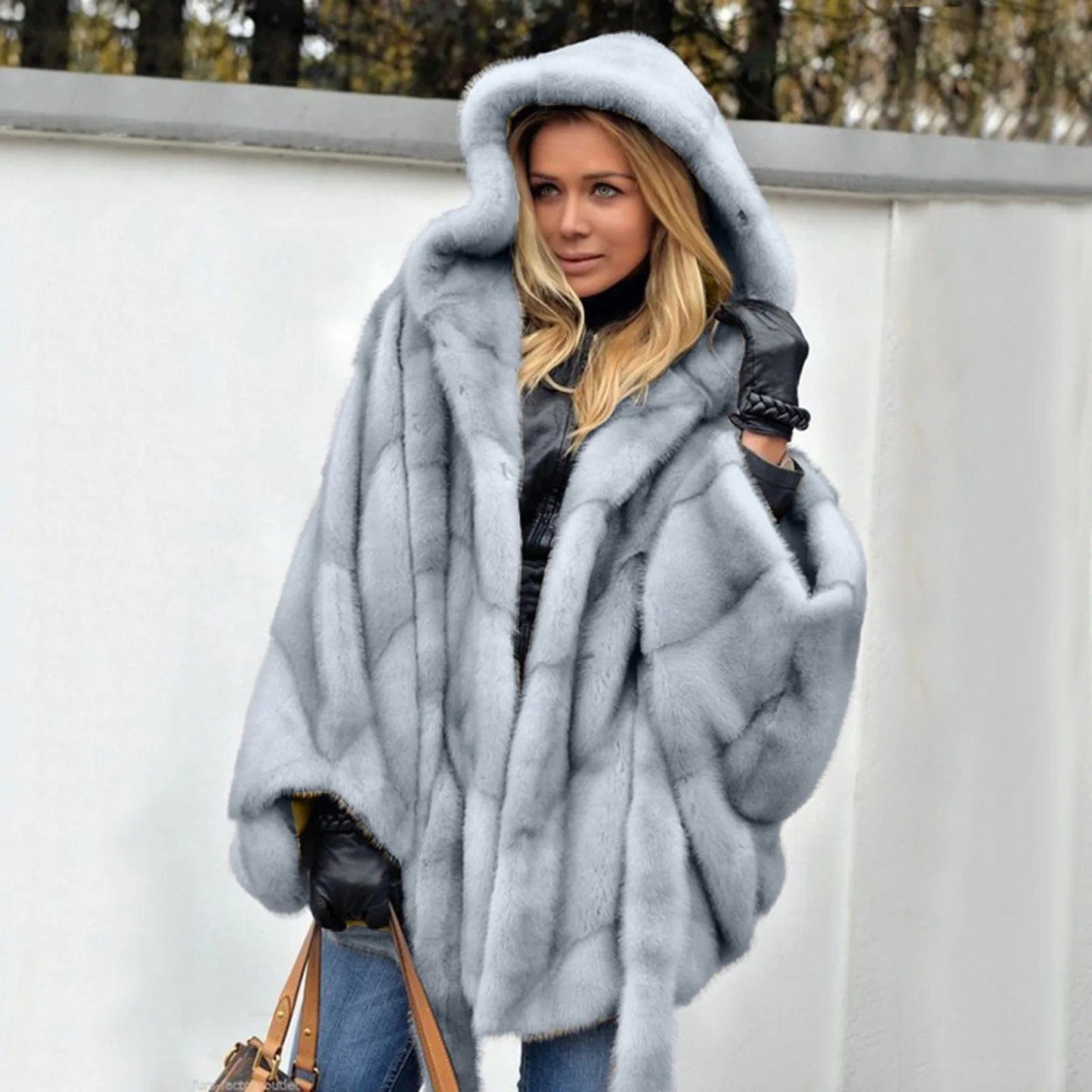 Women'S Faux Furry Coat Plus Size Luxury Elegant Solid Color Sleeve Warm Outerwear Warm Loose Jacket Dressy Woman Winter Clothes