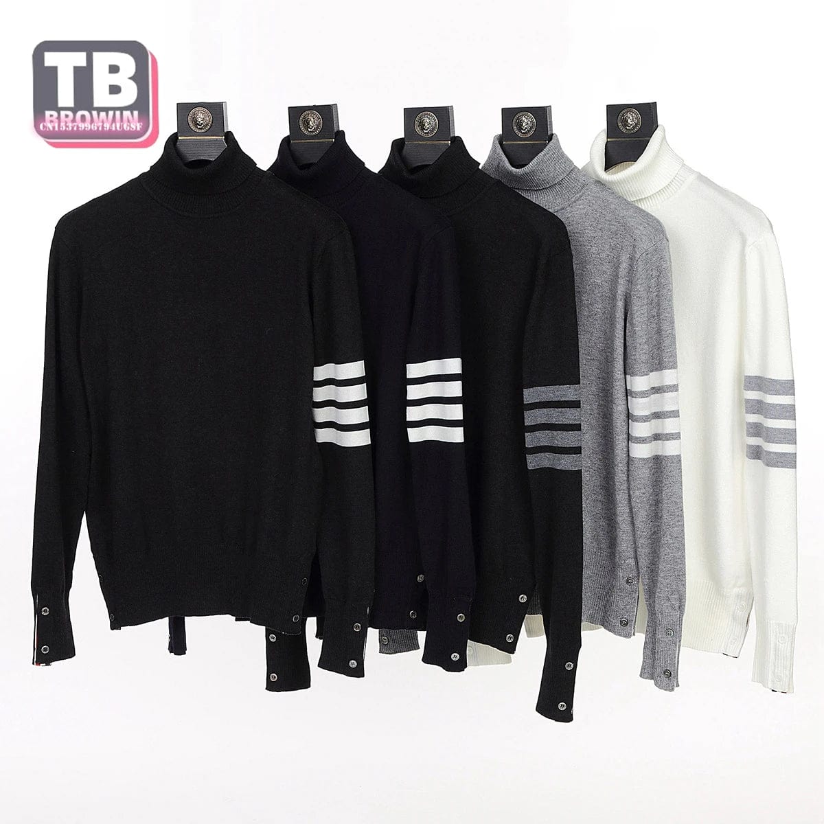 TB four-bar men's sweater Korean Turtleneck luxury personality collision thom autumn and winter warm