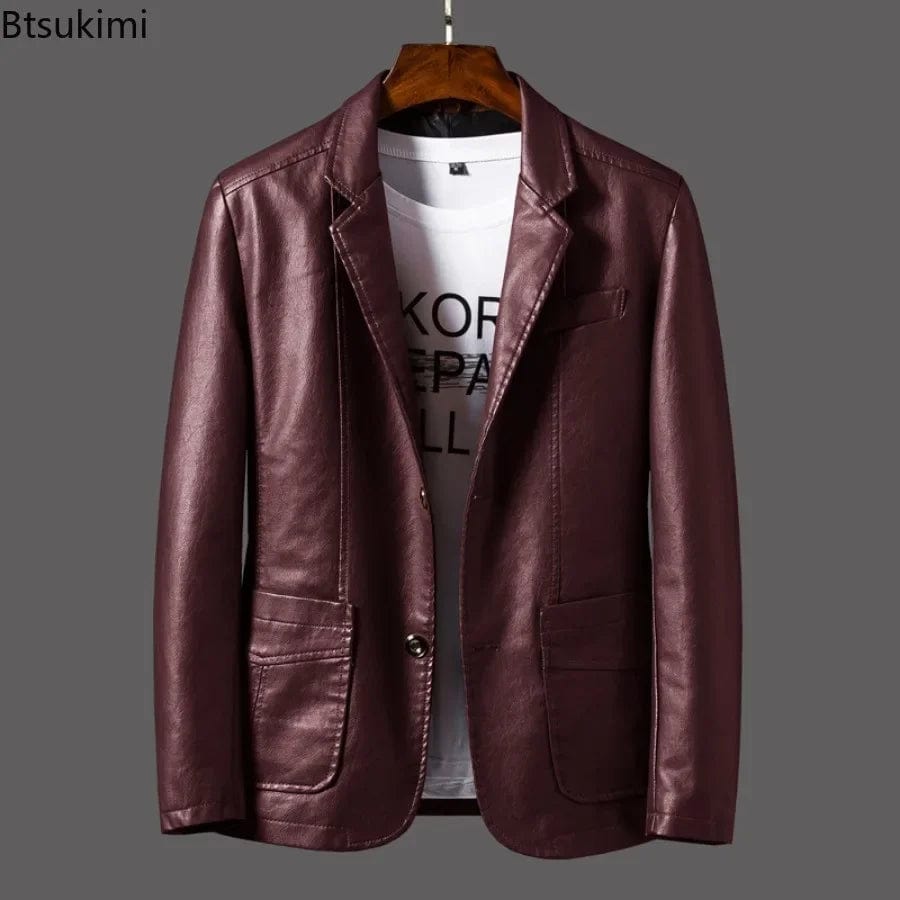 2024 Men's Leather Jackets Lapel Business Leather Jackets Men Pu Blazers Korean Style Slim Fashion Leather Coat Plus Size M-6XL